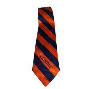 Merge Left Mens 100% Silk Tie Navy Orange Stripe Illinois Fighting Illini